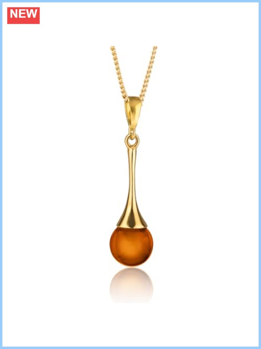 Baltic Amber Pendant Necklace with 24K Gold Plated Sterling Silver Chain